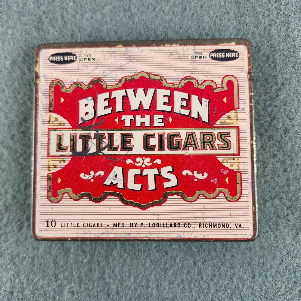 Vintage 1920s-1930s Between the Acts Little Cigars Empty Tin P. Lorillard Co. VA